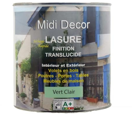 Peinture acrylique mat vert clair à séchage rapide pour tous types de bois extérieurs et intérieurs 1L - 12m² (Midi Décor)