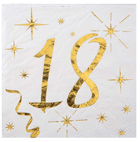 Geburtstagsservietten 18. Geburtstag Servietten Gold – Cocktailservietten klein 20 Stück – Party Deko Jubiläum Tischdeko 18 Jahre unisex – Glänzend, Elegant, Einweg (18. Geburtstag)