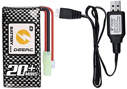 DEERC Original 7.4V 1200 mAh Battery and Charger for 300E 302E Brushless High Speed Rc Car