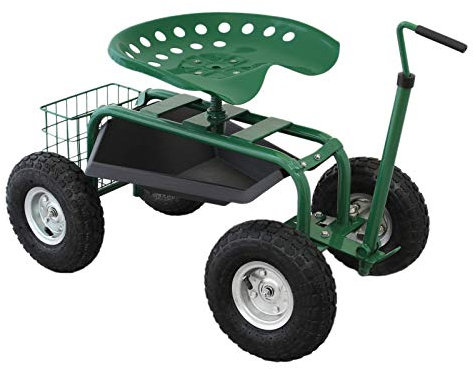 Wheeled Garden Cart Seat Heavy Duty Swivel Mobile Tool Tray Utility Basket Gardening Landscape Weeding Outdoor Work Stool
