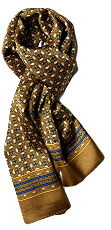 UK_Stone Halstuch Herren 100% Seide Schal Vintage Pattern Seidenschal Herrenschal, (Kariert Blumen Pattern Golden)