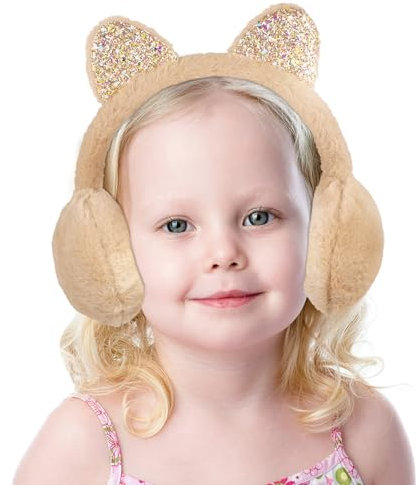 Amosfun Cache-oreilles en peluche à paillettes en forme de chat pour enfants et filles, kaki