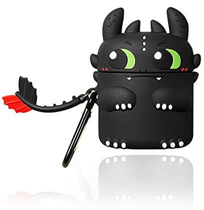 DAZUAN - Funda de silicona de dibujos animados 3D para Airpods 1 2, diseño de demonio de la noche, diseño de Kawaii impermeable a prueba de golpes para Airpod Estuche de carga con llavero, color negro