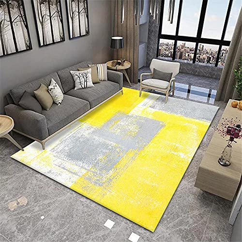 AU-OZNER rasenteppich,Gelber Teppich, Tintenmuster Antistatic Hohe Qualität Haus Dekorative Easy Vacuum Teppich Wohnzimmer Teppich -Gelb_50x80cm