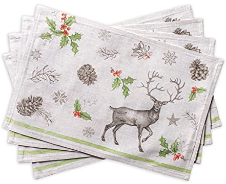 Maison d' Hermine Placemats Set of 4 100% Cotton Washable Cloth Place Mats, Reusable Table Mats for Kitchen Dining Decoration, Party, Wedding, Restaurant, Hotel (Christmas Dew, 33 CM x 48 CM)