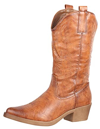 Elara Damen Cowboy Stiefel Biker Boots Chunkyrayan 301-A32PU-Camel-37