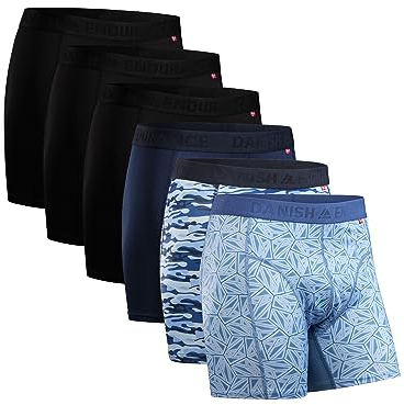 DANISH ENDURANCE Boxer Homme Sport Respirants et Doux, Anti-Frottement, Lot de 6, 3 Noir, 1 Bleu, 1 Camo, 1 Mosaïque, M