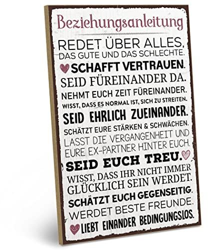 ARTFAVES® Wandbild Holzschild mit Spruch - Beziehungsanleitung - Türschild Retro Vintage Deko Bild Geschenk - Hochzeit, Valentinstag, Kennenlerntag, Verlobung
