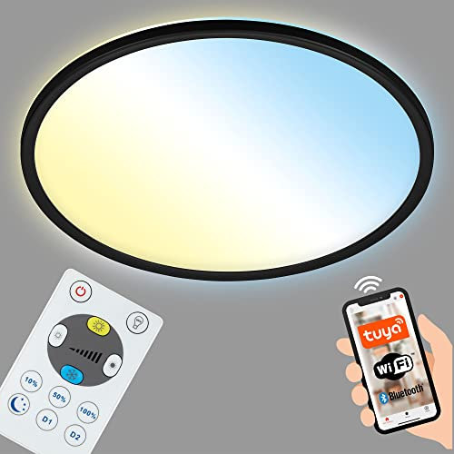 BRILONER - LED Deckenlampe flach Smart Home, funktioniert mit Alexa, Fernbedienung, Lampe, Deckenleuchte, Wohnzimmerlampe, LED Panel, Schlafzimmerlampe, 29,3x2,5 cm, Schwarz