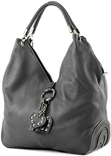 modamoda de - 330 - ital. Leder Damen Schultertasche Large, Farbe:Anthrazitgrau