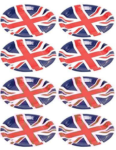 Trimming Shop 10pcs Union Jack Paper Plates, Disposable Round Dessert Plates British Party Supplies Tableware for BBQ Pub Sporting Events Royal Theme, 23cm