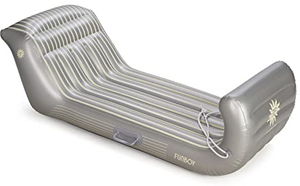 FUNBOY Inflatable Sleigh - Two Person Capacity Winter Snow Sled with Handles, Pull Rope, Rubber Base Tracks, Silver, Single