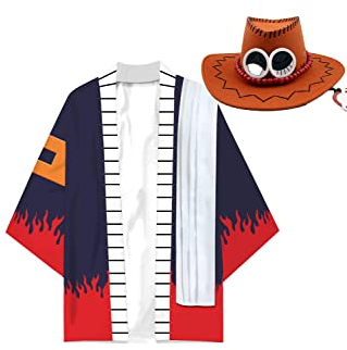 NoryNick Portgas D Ace Cosplay Kostüm Umhang Hut Set Halloween Karneval Anzug Outfits, Schwarz , XL