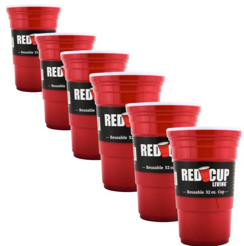 Red Cup Living Gobelets rouges de 946 ml – Grande tasse en plastique réutilisable, idéale pour les fêtes et les voyages – Gobelet anti-fuite, cadeau de Noël, sans BPA, eau et boisson (6, 946 ml, rouge