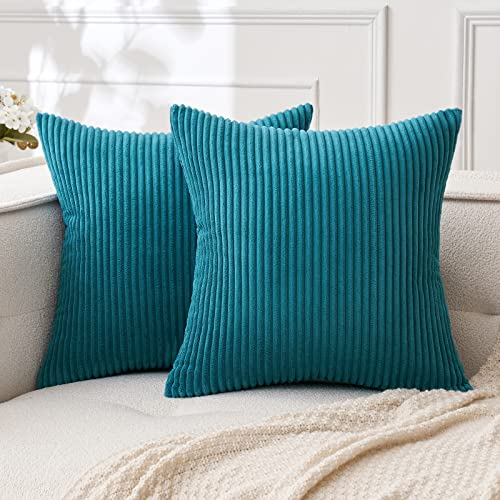 MIULEE 2er Set Kissenbezüge Kord Kissenhülle Dekorative Kissenbezug Sofakissen Couchkissen Dekokissen Zierkissenbezug Deko Kissenhülle mit Verstecktem Reißverschluss 45x45cm 18x18in Blauer See