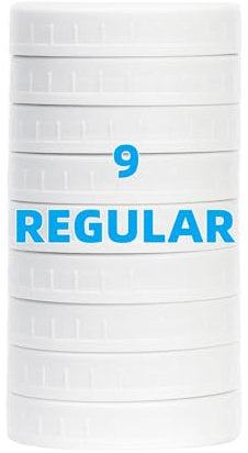 Jumterlee 9 Pack White Regular Mouth Mason Jar Lids with Silicone Rings, Plastic Mason Jar Lids,Plastic Canning Lids, Fit Ball,Kerr and More (White)