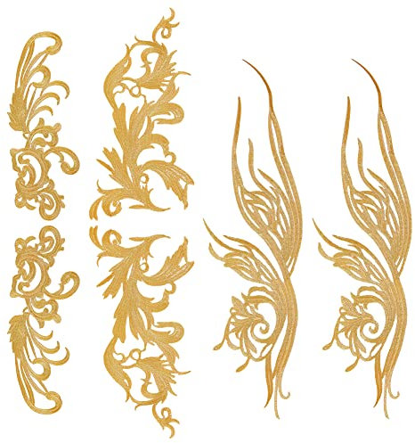 nbeads 6 Stück 3 Stile Goldruten-BLUMENNnn-Stickapplikationen, Nähen Sie Auf Patch Eisen Auf Applikationen Ethnischen Stil mit Kleberücken für Die Herstellung Hochzeit Ballkleid Jeans Kleidung