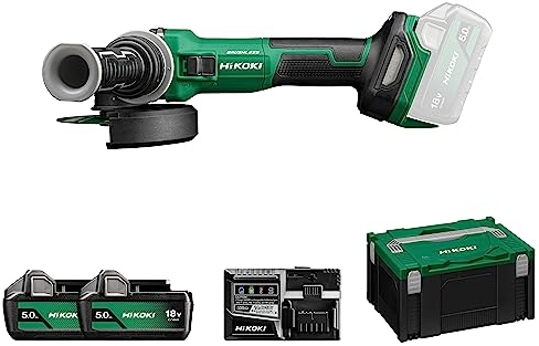 HIKOKI Akku Winkelschleifer G1813DVE, Schleifscheiben Ø: 125 mm (18V, 5,0 Ah Li-ion, Leerlaufdrehzahl: 3200-8000 min-1/ mit (AT Modus), Antriebsspindel: M14, Brushless, Zubehör im HSCIII Koffer)