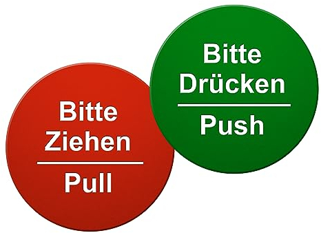 Hochwertiges Hinweisschild  Drücken Ziehen/Push Pull  - 1 Paar - Ø 65 mm - Schild zum Kleben - Türschild für Innen- und Außenbereich - Glastürschild selbstklebend (Variante 3 Ø 65mm)