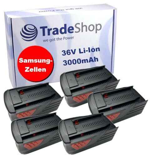 5X Trade-Shop Premium Li-Ion Akku, 36V / 3000mAh Ersatz für Hilti 401594, 2018896, B36/2.6, B36/3.0, B36/3.3, B36/5.2, B36/6.0, TE 500-A36, WSC 70