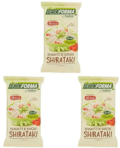 Pesoforma Nature Shirataki, Spaghetti di Konjac, Ipocalorici, Pasto Salato per il controllo Del Peso, solo 12 Calorie X 100Gr, 1 Porzione, 150 Gr (Confezione da 3)