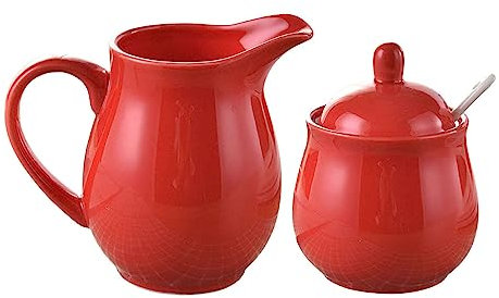 JTBDWOSK Zuckerdose Und Milchkännchen, Kaffeset Michkännchen Und Zuckerdose, Zuckerstreuer Mit Löffel, Milchkanne-rot-Milchkännchen und Zuckerdose,A