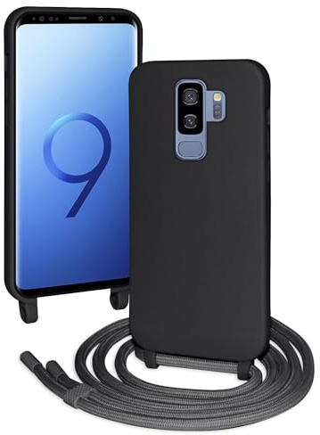 FERLAN Handykette für Samsung Galaxy S9 Plus Hülle mit Band,Schwarz | Necklace Hülle mit Band, Handyhülle zum Umhängen, Soft Flüssig Silikon Case mit Kordel, Stoßfeste Schutzhülle,Kameraschutz