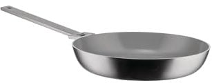 Alessi Convivio DC110/24 - Trilamin Bratpfanne mit Langem Stiel, Geeignet für Induktion, Edelstahl und PVD, Keramische Antihaft-Innenbeschichtung, 24 cm, Satiniert, Stahl