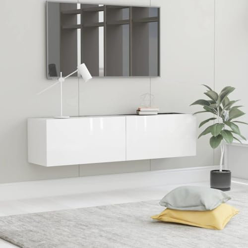 Homvdxl Floating TV Unit Stand, Wall Mounted Entertainment Center with 2 Shorage Cabinet Modern Hanging TV Media Console Hutch Component Under TV Shelf, 120x30cm - White Gloss