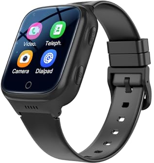 D'llesell Kinder Smart Watch Mit GPS Und 4G Telefon, SOS, WiFi, Steckkarte, Videoanrufe Kinderuhr, IP68 Wasserdicht Mit Musik Und Wecker, Geschenk Für Jungen Und Mädchen (Schwarz B)