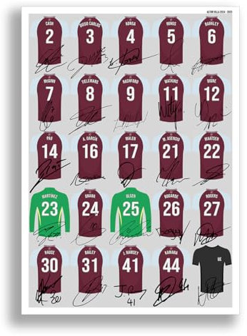 Mounted Gifts Trading Aston Villa Team Squad 2025-2026 Signed Poster Print Framed Picture Photo Autograph Gift 25/26 Ollie Watkins Morgan Rogers Mcginn (A4 Squad Poster)