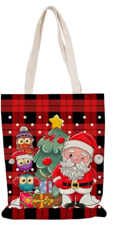 Jutebeutel Eule Weihnachtsmann Tote Bag Baumwolle und Hanf Stoffbeutel Große Kapazität Stofftasche Faltbar Jutetasche Langlebig Baumwolltasche Bedruckt Stoffbeutel zum Bemalen Waschbar 30x40cm/1 Pcs