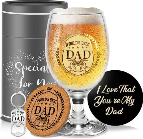Yalucky Dad Birthday Gifts Father's Day Gifts Beer Glasses Presents for Father Personalised Christmas Father Day Birthday Gift for Dad from Daughter and Son Daddy Gift for Men