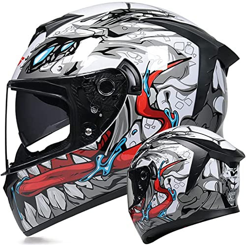 Schneemobil-Motorradhelm, Motorrad-Integralhelm, DOT-Zugelassener Motorrad-Straßenrad-Rennhelm Mit Sonnenblende Für Erwachsene, Jugendliche, Männer Und Frauen E,S(55~56CM)