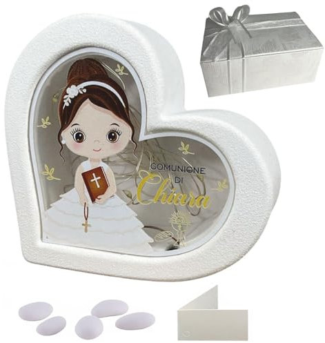 Regalami.Shop Bomboniera Lampada Comunione Bimba Personalizzabile cm 9,5x10 Completa di Scatola, Confetti. Nastro e Bigliettino Personalizzato (Comunione Bimba)