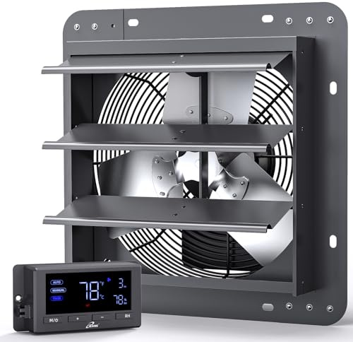 iLIVING 12 Wall Mounted Shutter Exhaust Fan, Automatic Shutter, Temperature and Humidity Controls with Variable Speed, 960 CFM at 1600 RPM DC Motor