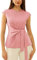 GRACE KARIN Tops for Women UK Elegant Cap Sleeve Summer Tunic Blouse for Office Casual Vocation Spring Tie Front Shirts Pink