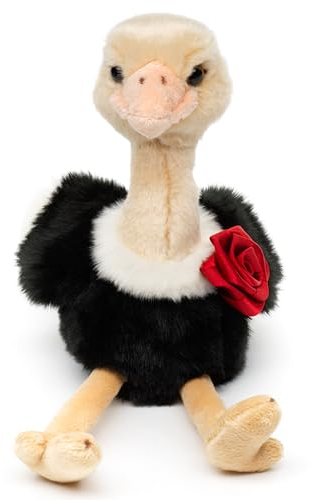 Uni-Toys - Blumen-Strauß - Vogel Strauß mit roter Rose - 28 cm (Höhe) - Plüschtier, Kuscheltier