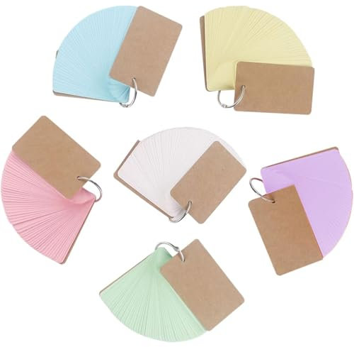 Vokabelkarten,6 Stück Karteikarten mit Ring,300 Blätter Lernkarte Pocket,Bunte Karteikarten,Leere Visitenkarten Papier,5.4*9cm Multicolor Mini Notizblöcke,für Memos,Vokabel Lernen,Malen und Graffiti