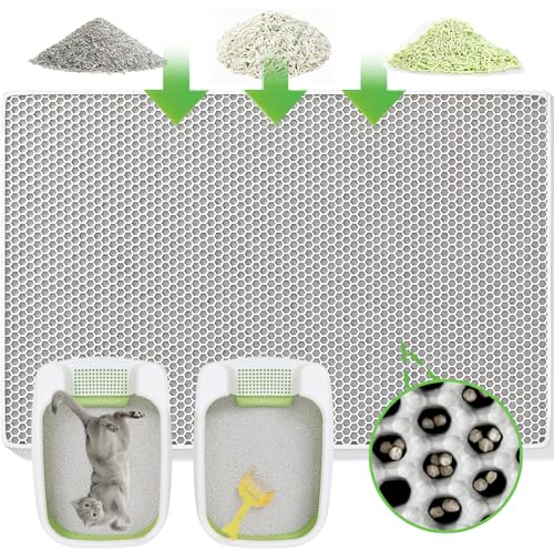 Cakkone Katzenklo Matte Groß Xxl 90X60 CM Doppelte Schichte, Katzenstreu Matte Waben Design, Katzenmatte Katzenklo Wasserdicht und Rutschfest, Katzenstreumatte EVA Material Grau
