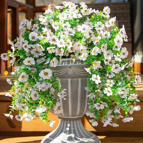 INSPRING Piante artificiali per esterni e esterni, 2 pezzi, finta seta resistente ai raggi UV, aspetto realistico, margherita bianca, rampicanti per porta d'ingresso, portico, fioriera, urna, patio,