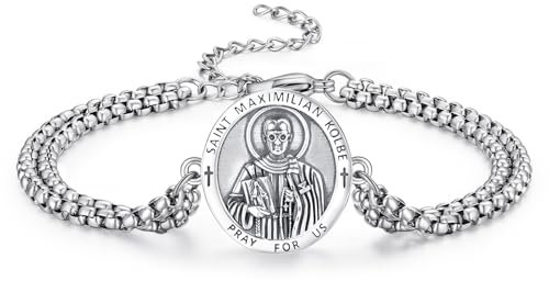 Maximilian Kolbe Armband Sterling Silber Heiliger Maximilian Kolbe Anhänger Armband Religiöse Geschenk für Herren Männer