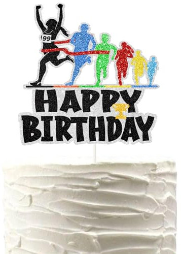 Running Happy Birthday Cake Topper Cross Country or Marathon Party Birthday Cake Decor Marathon Running Birthday Party Supplies