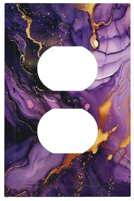 Xuejiaku Decorative Outlet Covers Purple Gold Marble Abstract Luxury 1 Gang Duplex Light Switch Cover Plate Electrical Switch plate Covers Wall Plates Receptacle Cover for Bathroom Bedroom