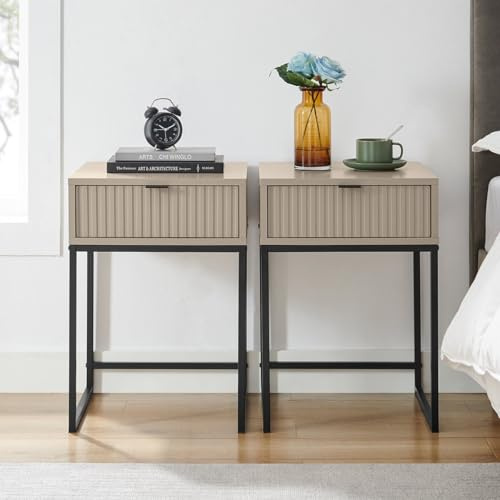Melody Maison Pair of One Drawer Bedside Tables - Hesley Taupe Stone Range