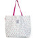 Ponette - Bolsa de Playa Familiar Estampada Cruda con Rayas Turquesas y Estampado de Langostas Moradas, Asas Moradass, Forro, Bolsillo, Playa, Piscina, Tote, Marca Española