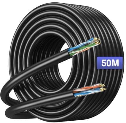 JARNHNG Cable Ethernet Cat 6 de 50 m, cable de red LAN de alta velocidad, cable de Internet Cat 6, 10 Gbps, 550 MHz, AWG26 UTP CCA (50 m), color negro