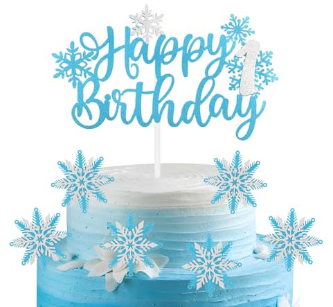 mciskin 7pcs Frozen Birtdhay Cake Toppers,Blue Snowflake 1st Birthday Decorations for Girl,First Cake Topper,Frozen Cake Decorations,Blue Silver Cupcake Toppers for Snowflake Themed Party Decorations