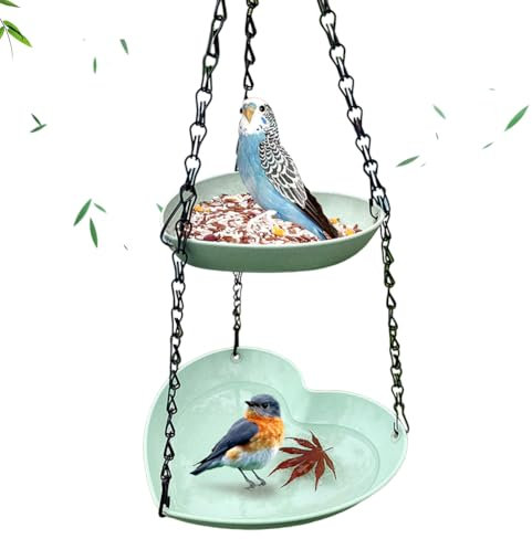 Vogelfutterspender und Vogeltränke - Doppelschicht Hängend aus Kunststoff, Vogelfutterhaus zum Aufhängen, Futterstation für Wildvögel mit Garten Montage (Grün)