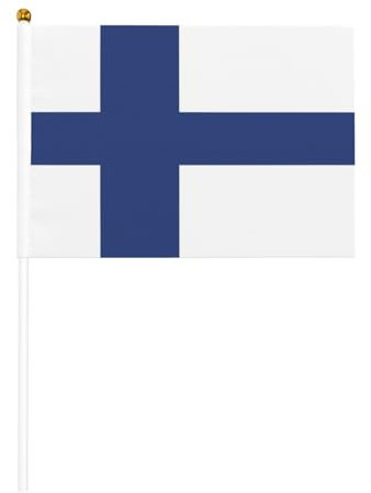 Kleine Flaggen auf Stab, finnische Flagge, 14 x 21 cm, 10 Stück – Mini-Flaggen, handliche Holzflagge